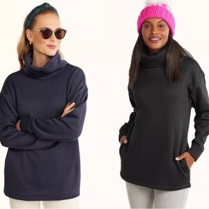 Dudley Stephens Navy Turtleneck Sweater, clover cocoon in power stretch